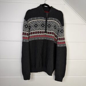 IZOD XXL Fair Isle 1/4 Zip Sweater Gray Red Cotton Blend Knit